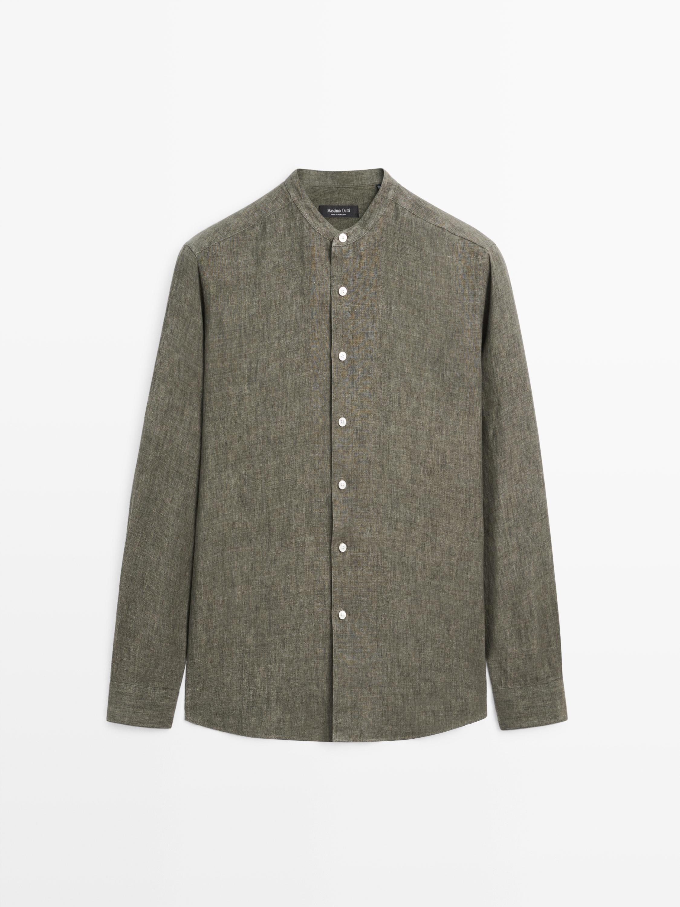 100% linen stand collar shirt